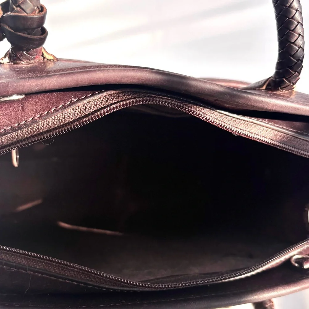 Vintage Brighton Brown Leather Silver Filigree Braided‎ Handle Handbag A162006